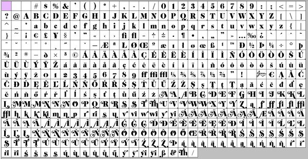 Complete character set for Cabernet Regular