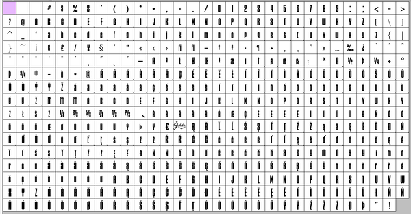 Complete character set for Cathexis