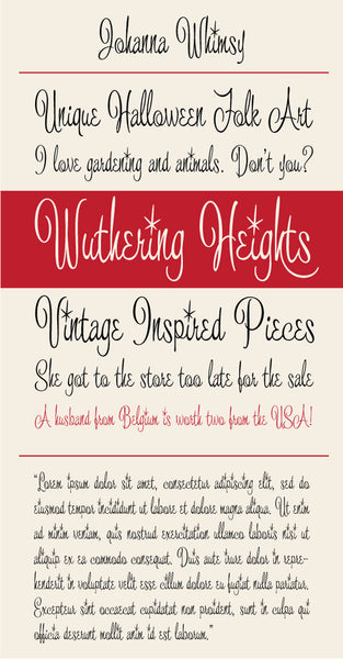 Johanna Whimsy Type Specimen