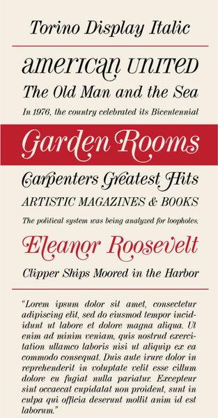 Torino Display Italic Type Specimen