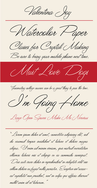 Valentina Joy Type Specimen