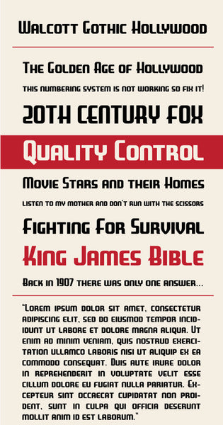 Walcott Gothic Hollywood Type Specimen